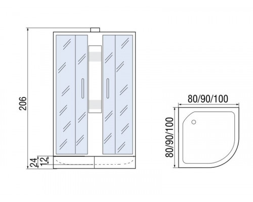 Душевая кабина Мономах 80/24 Б/К С МЗ 80х80х206, без крыши, полукруг