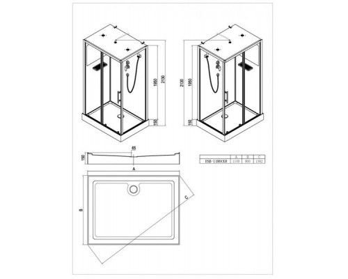 Душевая прямоугольная кабина ESBANO-ESB-1180CKR