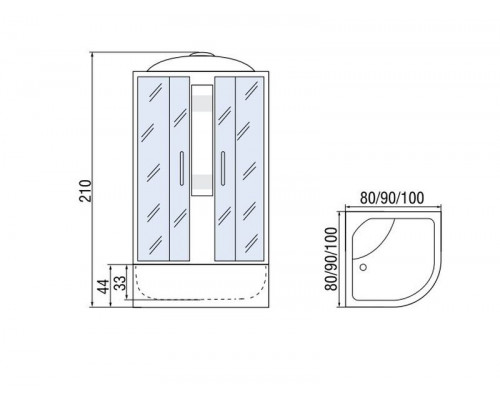 Душевая кабина Мономах 90/44 С МЗ 90х90х210, полукруг