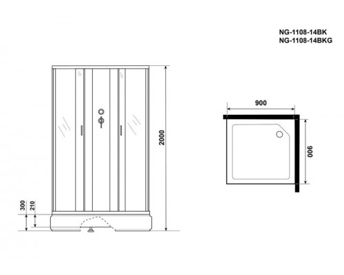 Душевая кабина Niagara NG-1108-14BKG 90х90 см, с матовыми стеклами