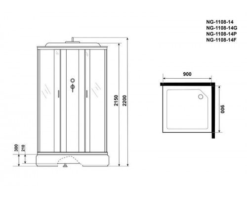 Душевая кабина Niagara NG-1108-14G 90х90 см, с матовыми стеклами