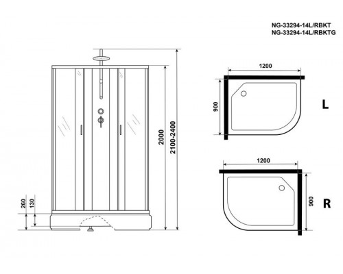 Душевая кабина Niagara NG-33294-14LBKT 120х90 см, с матовыми стеклами, левосторонняя