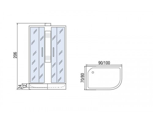 Душевая кабина Мономах 90/70/24 Б/К МЗ R 90х70х206, без крыши, асимметричная