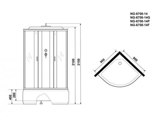 Душевая кабина Niagara NG-6708-14P 90х90 см, с прозрачными стеклами