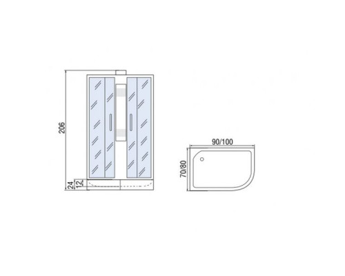 Душевая кабина Мономах 100/70/24 Б/К МЗ R 100х70х206, без крыши, асимметричная