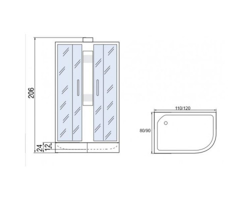 Душевая кабина Мономах 120/80/24 Б/К МЗ R 120х80х206, без крыши, асимметричная