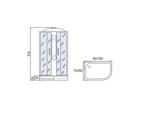 Душевая кабина Мономах 90/70/24 МЗ L 90х70х210, асимметричная