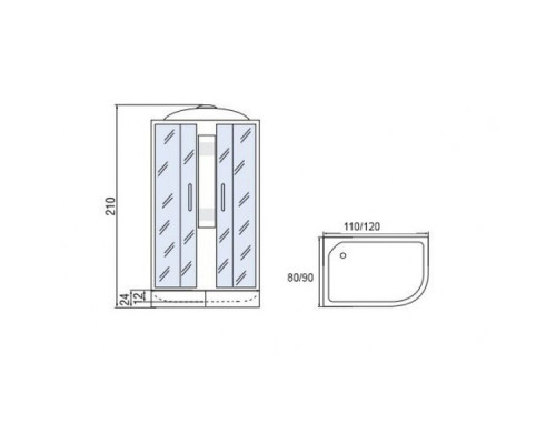 Душевая кабина Мономах 120/80/24 МЗ R 120х80х210, асимметричная