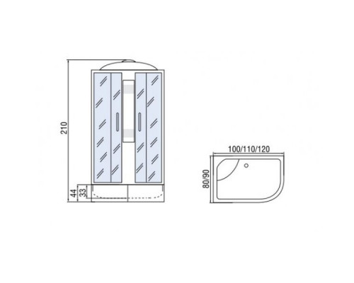 Душевая кабина Мономах 100/80/44 С МЗ L 100х80х210, асимметричная
