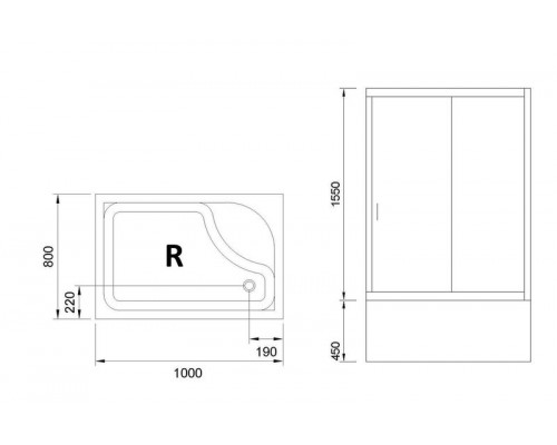 Душевой уголок Royal Bath RB 8100BP-T-CH 100х80 см, с прозрачными стеклами, правосторонний