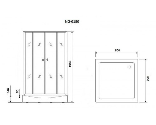 Душевой уголок Niagara NG-0180-14 80х80х195 низкий поддон, стекло прозрачное